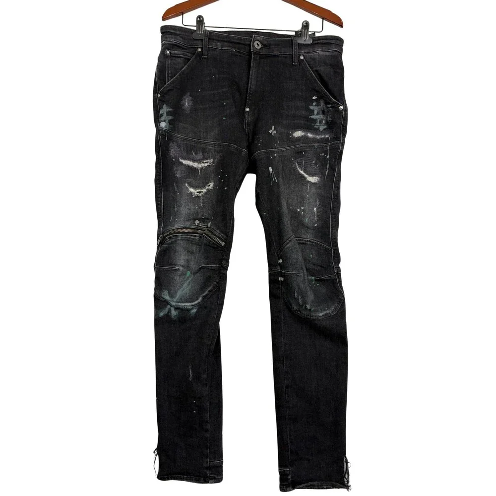 G-Star RAW 5620 3D Zip Knee Skinny Jeans Mens W34 L34 Black Distressed Moto